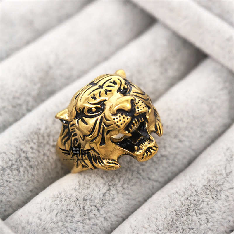 Men's Animal Tiger Head Titanium Steel Balance Calm Punk Rock Biker Ring