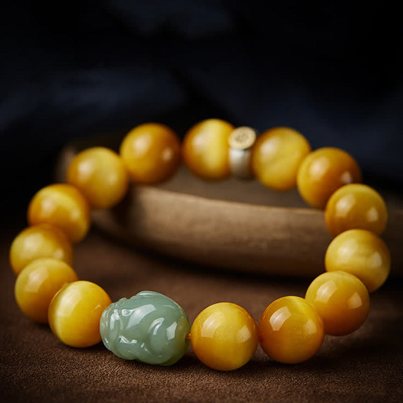 Chinese Zodiac Natal Buddha Tiger Eye Pixiu Jade Protection Bracelet