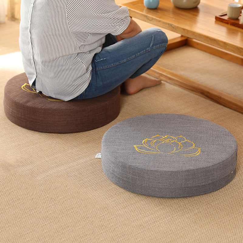 Buddha Stones Lotus Embroidery Cotton Linen Meditation Seat Cushion