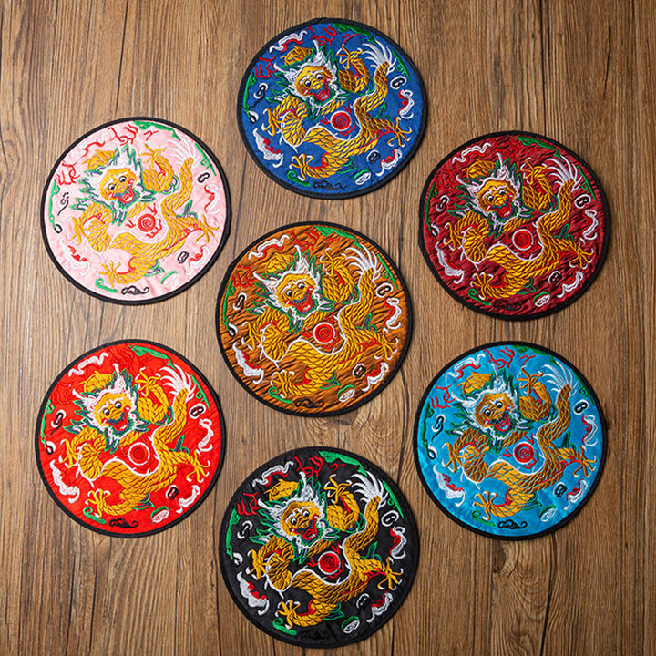 Buddha Stones Dragon Embroidery Cup Mat Pad Tea Cup Coaster Kung Fu Tea Mat