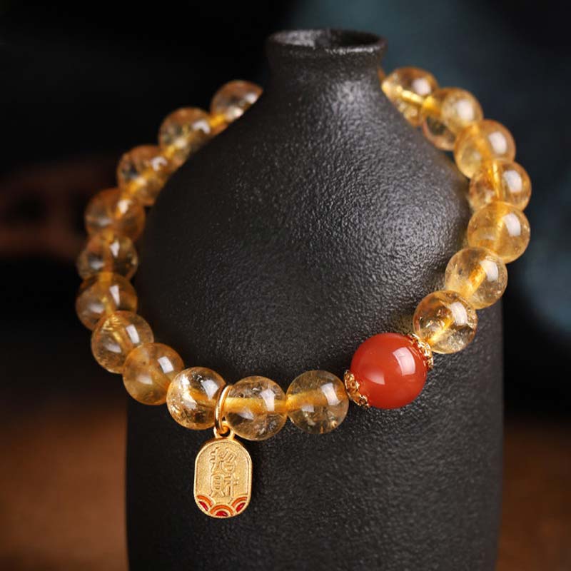 Buddha Stones Citrine Red Agate Fortune Charm Bracelet