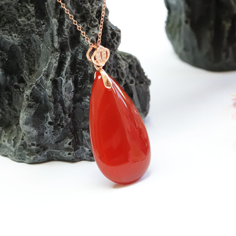 925 Sterling Silver Waterdrop Red Agate Confidence Necklace Pendant