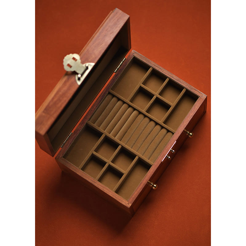 Antique Handmade Red Sandalwood Rosewood Jewelry Storage Box Lockable Solid Wood Gift Organizer Box