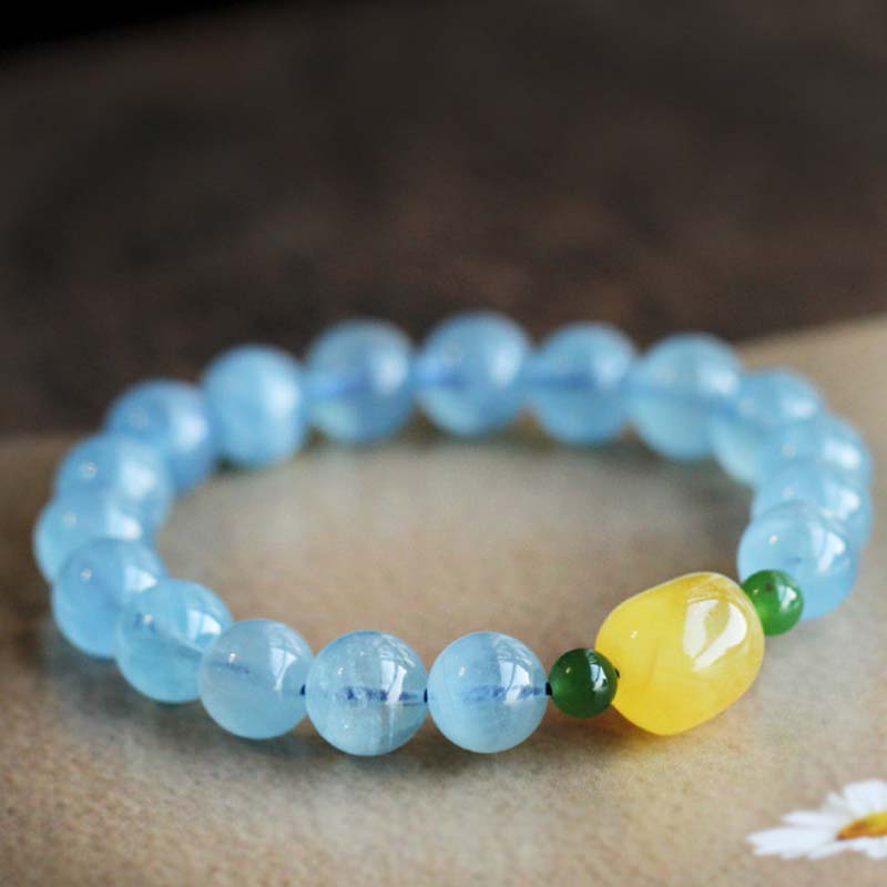 Natural Aquamarine Amber Beads Serenity Healing Bracelet