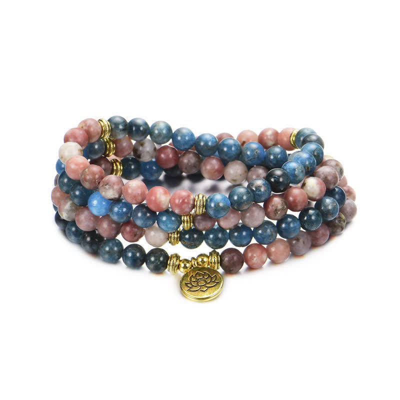 Buddha Stones Lazurite Picasso Jasper Amazonite Rhodonite Apatite Positive Lotus Prayer Bead Bracelet