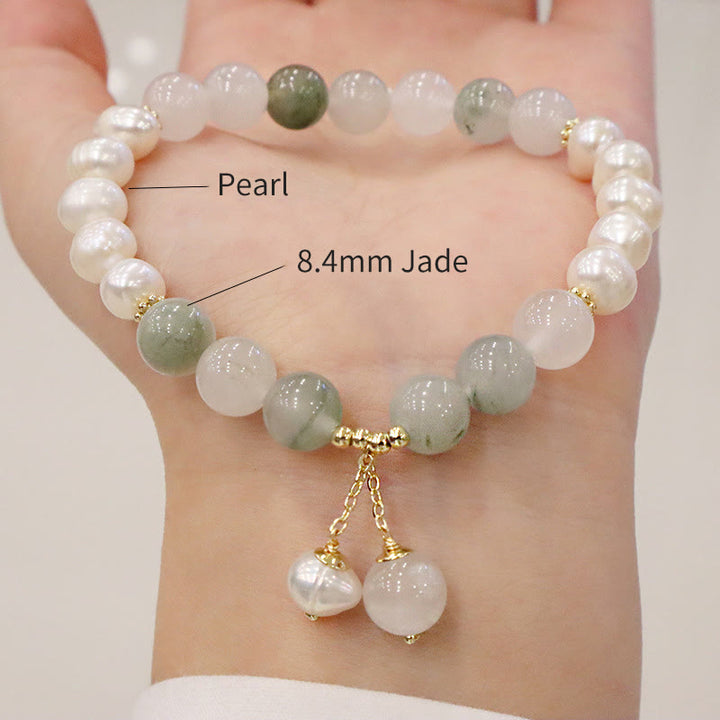 Buddha Stones Natural Pearl Jade Healing Sincerity Bracelet