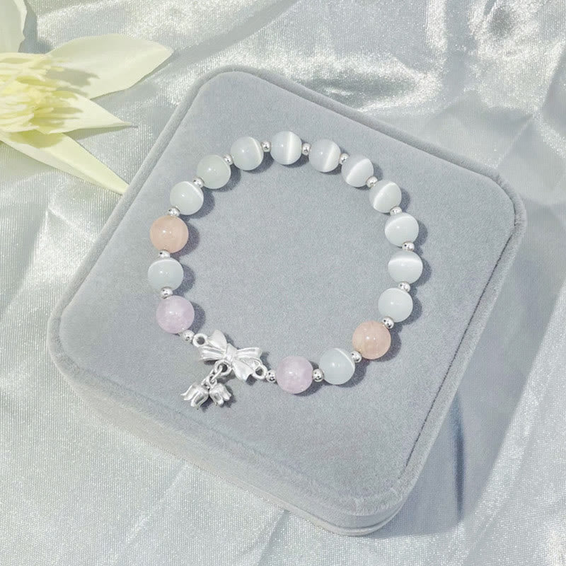 Buddha Stones Cat's Eye Lavender Amethyst Rosette Charm Bracelet