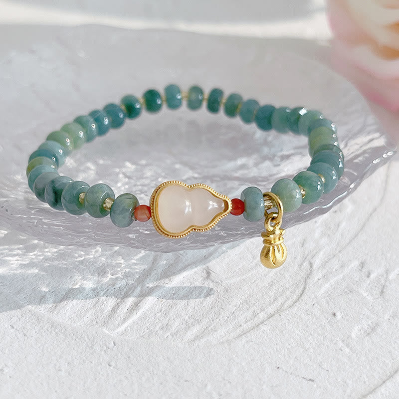 Buddha Stones Natural Hetian Jade Pearl Peace Buckle Fu Character Gourd Money Bag Strawberry Quartz PiXiu Luck Bracelet