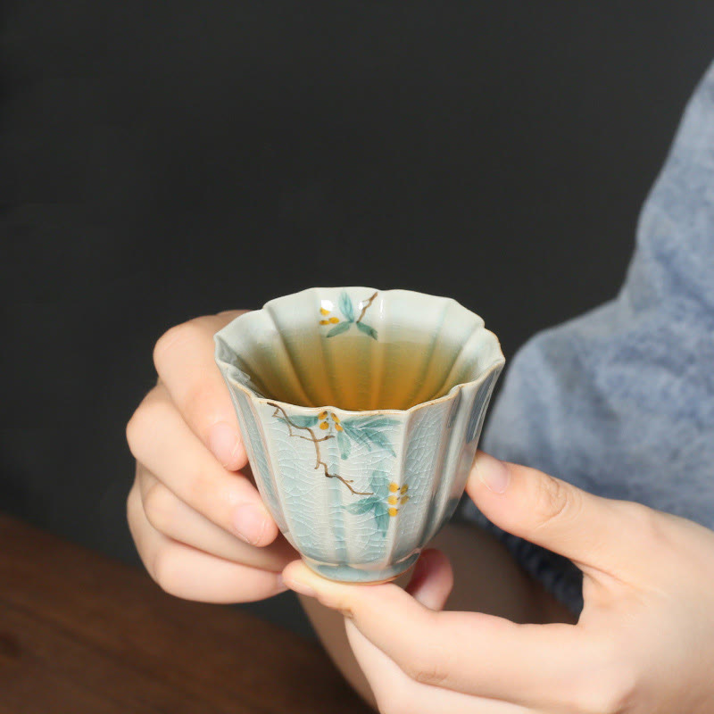 Buddha Stones Loquat Dogwood Hawthorn Morning Glory Ceramic Teacup Kung Fu Tea Cup