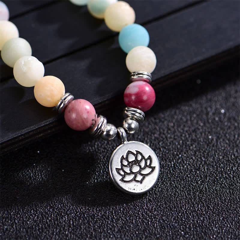 Buddha Stones Lazurite Picasso Jasper Amazonite Rhodonite Apatite Positive Lotus Prayer Bead Bracelet