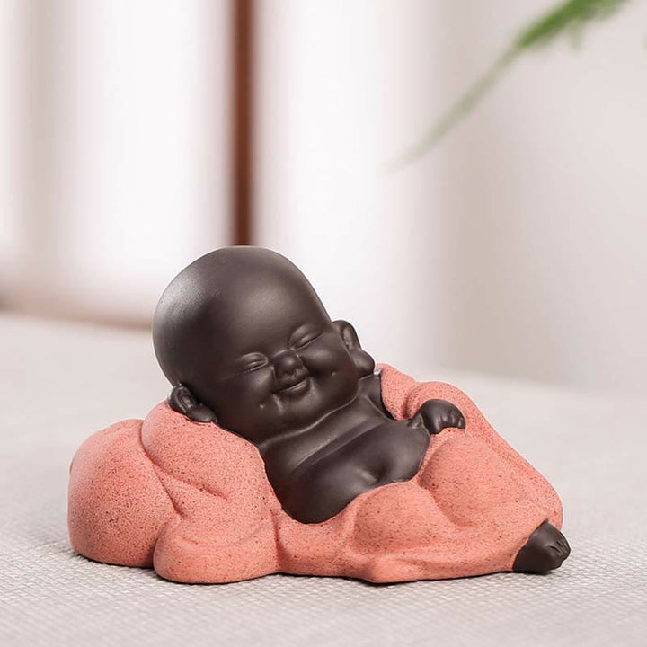 Buddha Stones Always Smiling Laughing Buddha Wealth Luck Purple Clay Maitreya Statue Decoration