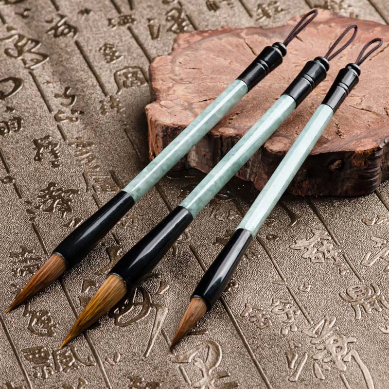 Buddha Stones Natural Jade Luck Chinese Calligraphy Brush Pen Chinese Writing Brush With Gift Box