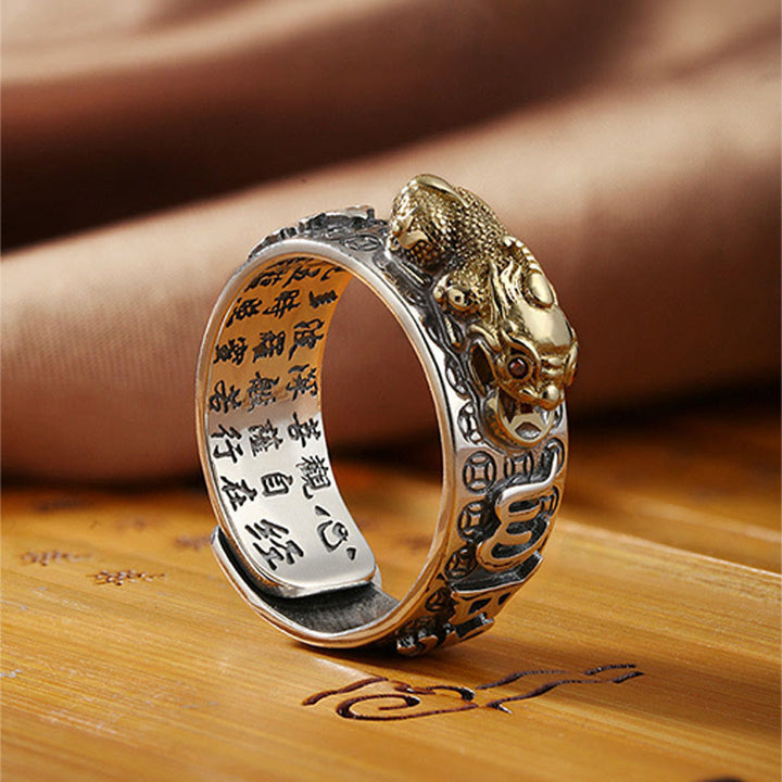 Buddha Stones Tibetan 990 Sterling Silver Om Mani Padme Hum PiXiu Dorje Vajra Heart Sutra Engraved Wealth Ring