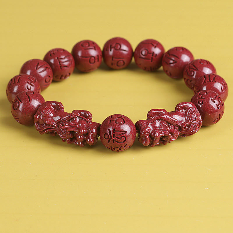 Natural Double PiXiu Cinnabar Om Mani Padme Hum Wealth Luck Bead Bracelet