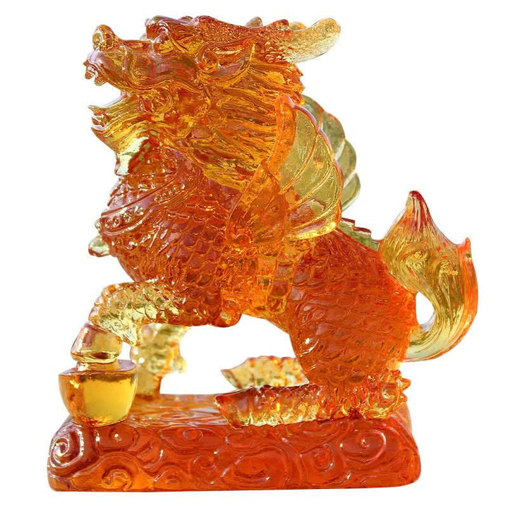 Feng Shui Kirin Handmade Liuli Crystal Art Piece Fortune Home Office Decoration