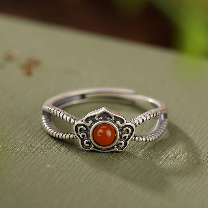 Buddha Stones 925 Sterling Silver Red Agate Bead Logical Thinking Ring