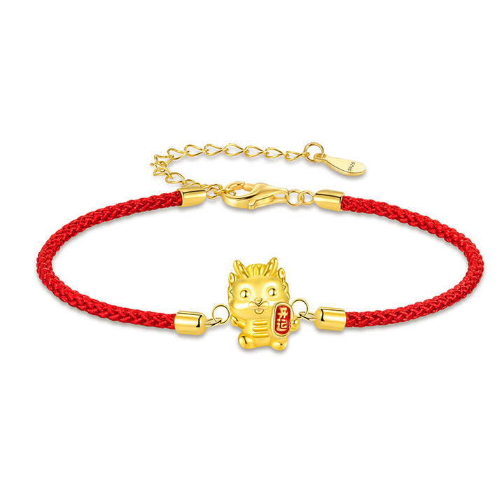 Buddha Stones 925 Sterling Silver Year Of The Dragon Lucky Golden Dragon Strength Red Rope Chain Bracelet