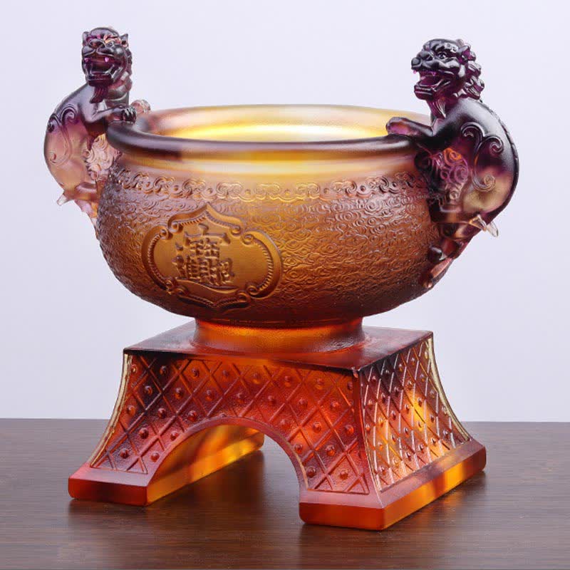 Handmade Liuli Crystal PiXiu Treasure Bowl Art Piece Home Decoration