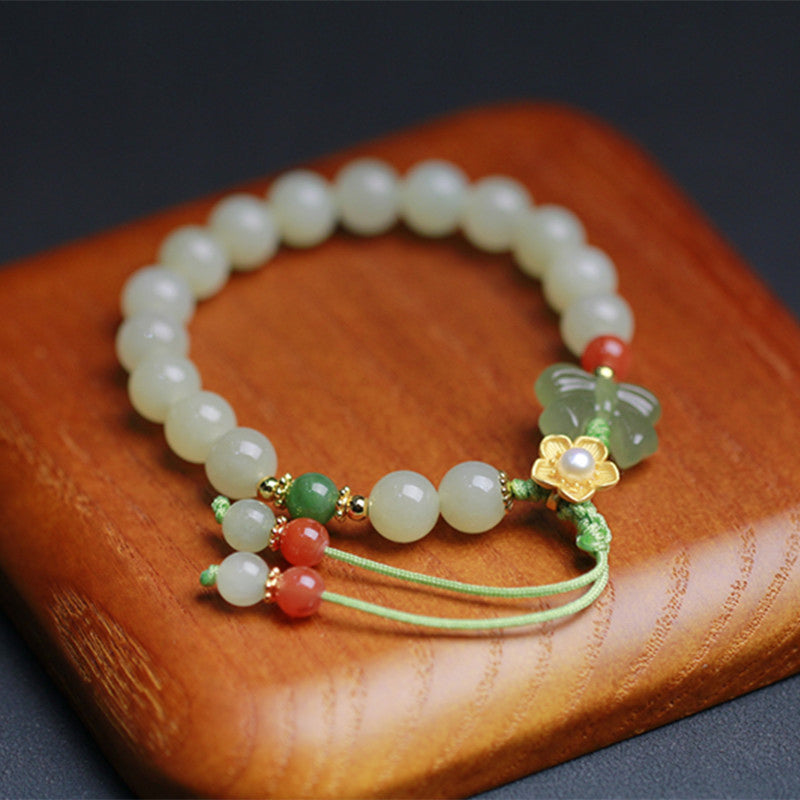 Buddha Stones 925 Sterling Silver Jade Luck Flower Butterfly Bracelet