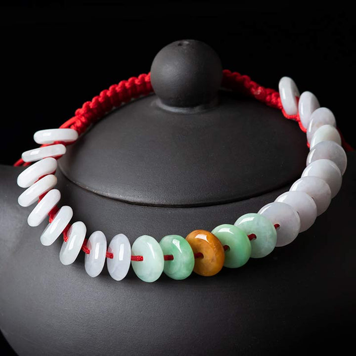 Buddha Stones Round Jade Lucky Red String Weave Bracelet