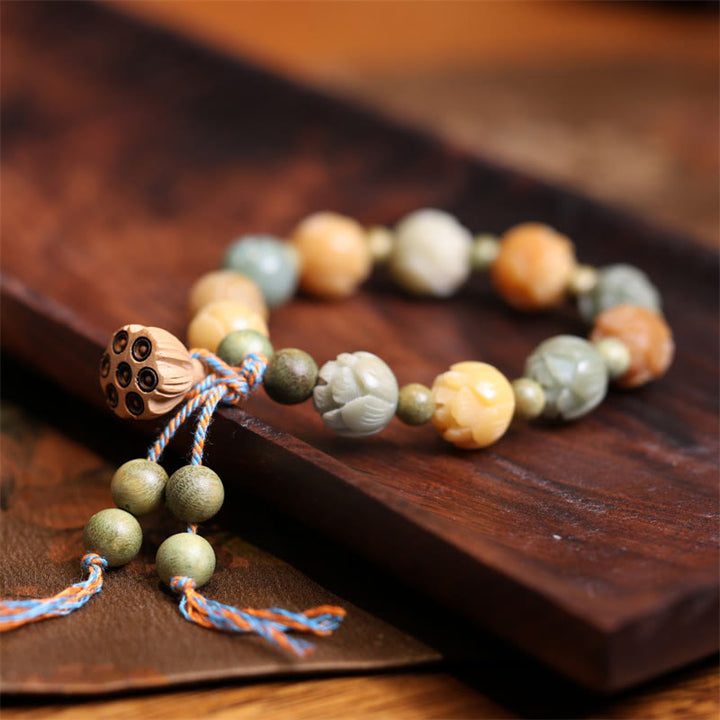 Buddha Stones Bodhi Seed Lotus Green Sandalwood Wisdom Harmony Bracelet