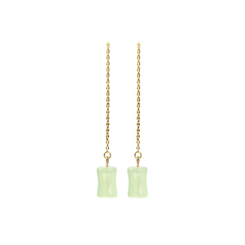 Buddha Stones Jade Bamboo Pattern Luck Drop Earrings