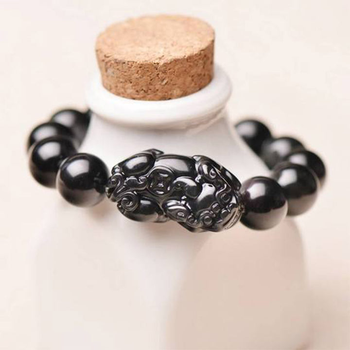 Buddha Stones FengShui PiXiu Obsidian Wealth Bracelet