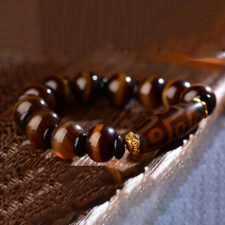 Buddha Stones Tibetan Natural Nine-Eye Dzi Bead Agate Wealth Blessings Bracelet