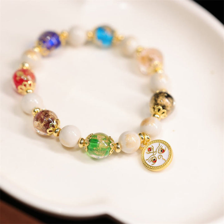 Buddha Stones Tibetan Five God Of Wealth Fortune Liuli Glass Bead Incense Ash Porcelain Bead Charm Bracelet