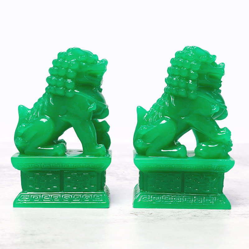 Wealth Prosperity Pair of Fu Foo Dogs Guardian Lion Statues Home Decoration