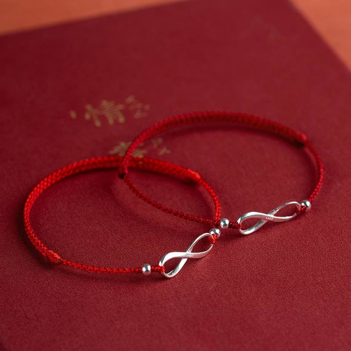 Buddha Stones 925 Sterling Silver Endless Knot Protection Luck Red String Bracelet Anklet