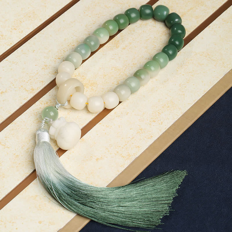 Natural Gradient Bodhi Seed Fortune Money Bag Lotus Wisdom Tassel Wrist Mala