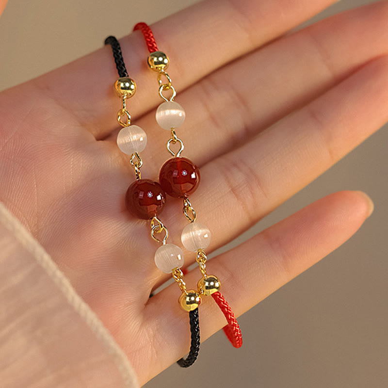 Buddha Stones Red Agate Cat Eye Braided String Confidence Bracelet