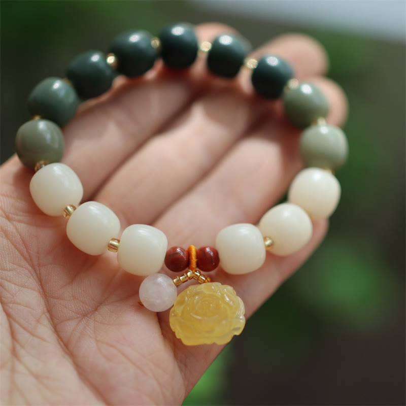 Buddha Stones Gradient Bodhi Seed Amber Lotus Peace Bracelet