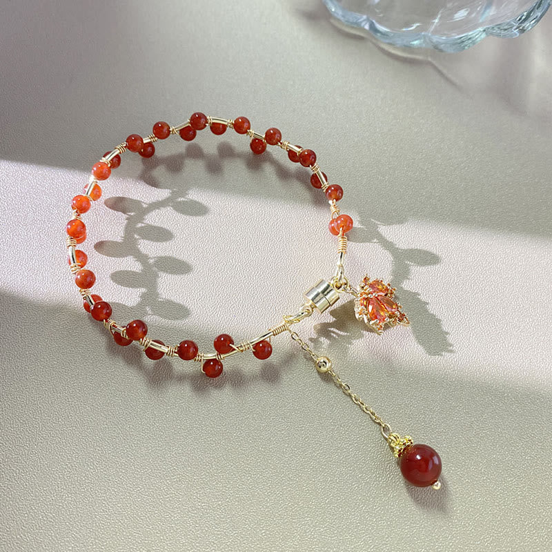 Buddha Stones Red Maple Leaf Luck Charm Bracelet