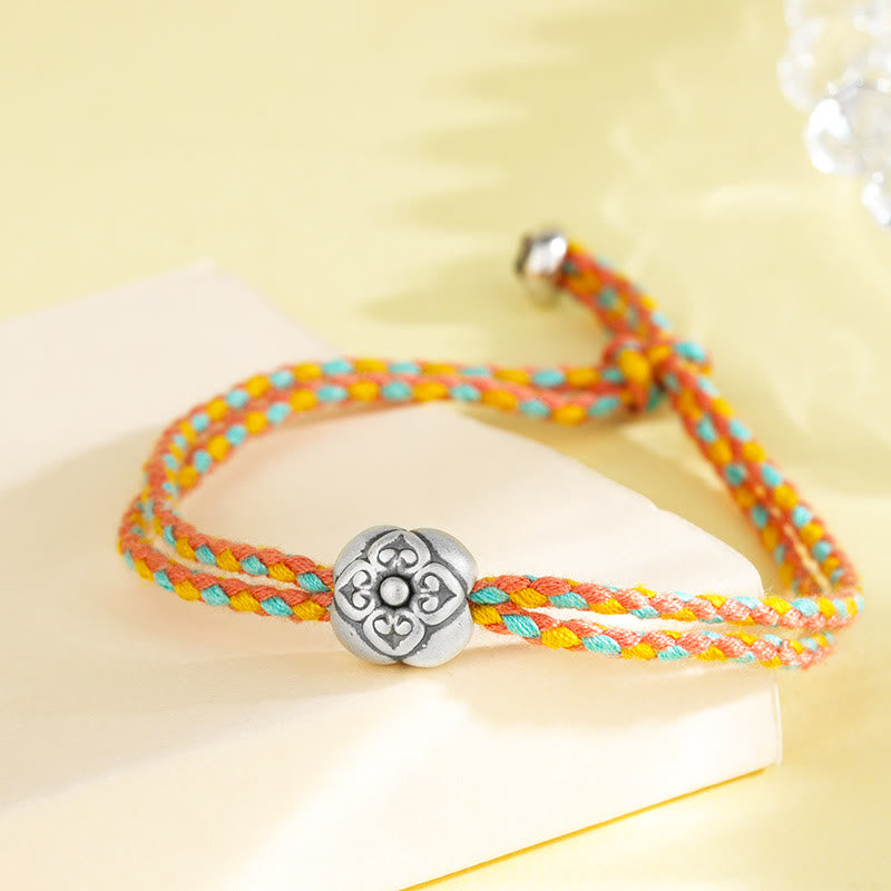 Buddha Stones 999 Sterling Silver Persimmon Luck Multicolored Braided Bracelet