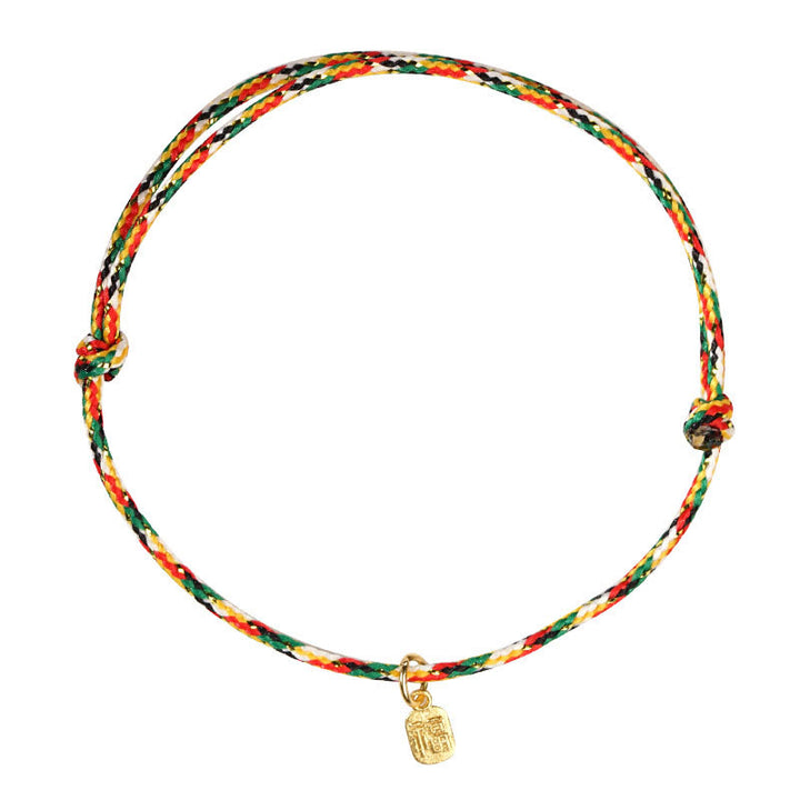 Buddha Stones Auspicious Fu Character Peace And Joy Luck Handmade Multicolored Child Adult Bracelet