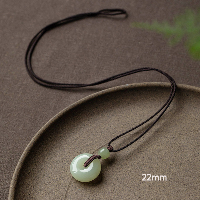 Natural Round Jade Peace Buckle Luck Prosperity Necklace Pendant