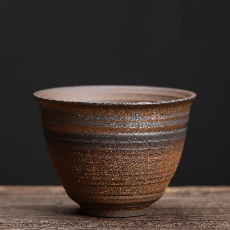 Buddha Stones Simple Brown Striped Texture Ceramic Teacup Kung Fu Tea Cup Bowl