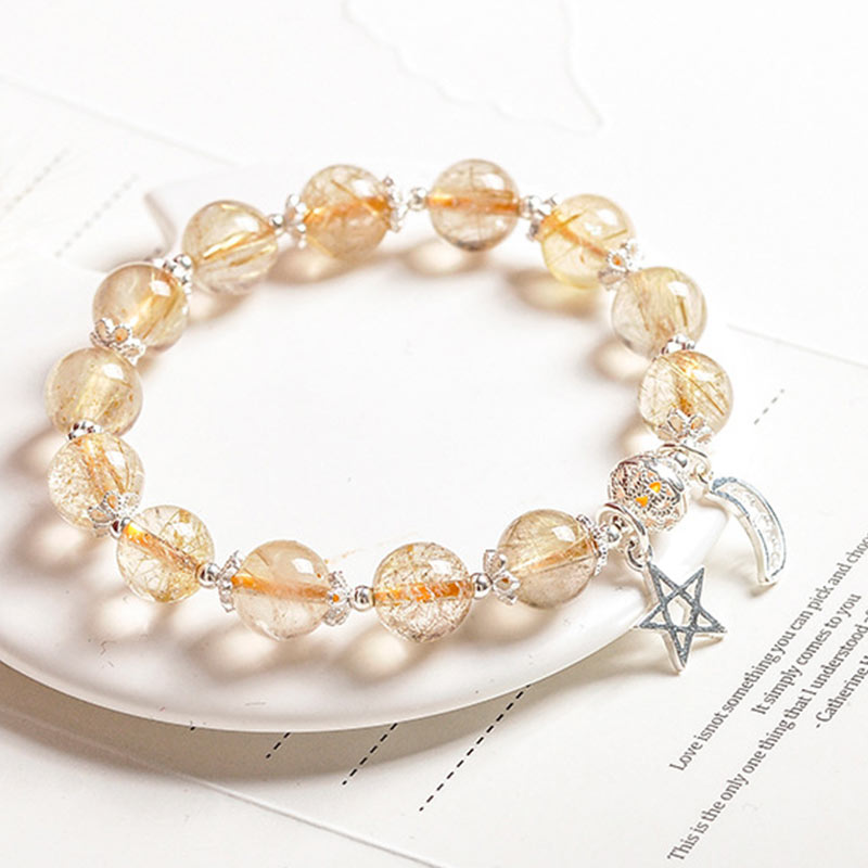 Buddha Stones 925 Sterling Silver Natural Citrine Happiness Moon Star Charm Bracelet