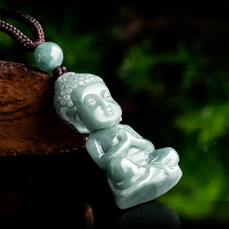 Buddha Stones Natural Jade Meditation Buddha Amulet Serenity Necklace Pendant