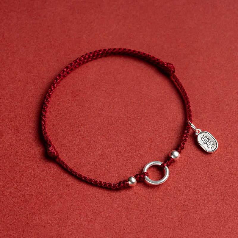 Buddha Stones 925 Sterling Silver Lucky Fortune Peace Joy Lotus Peace Buckle Red String Bracelet