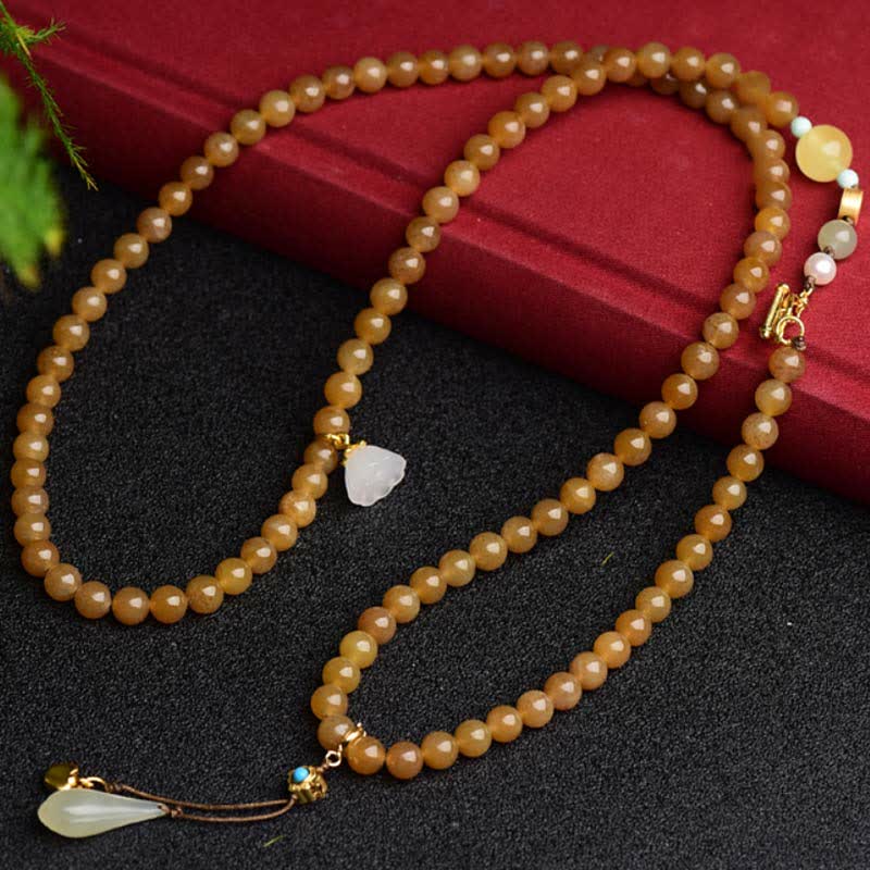 Natural Hetian Topaz Amber Lotus White Jade Pearl Success Bracelet