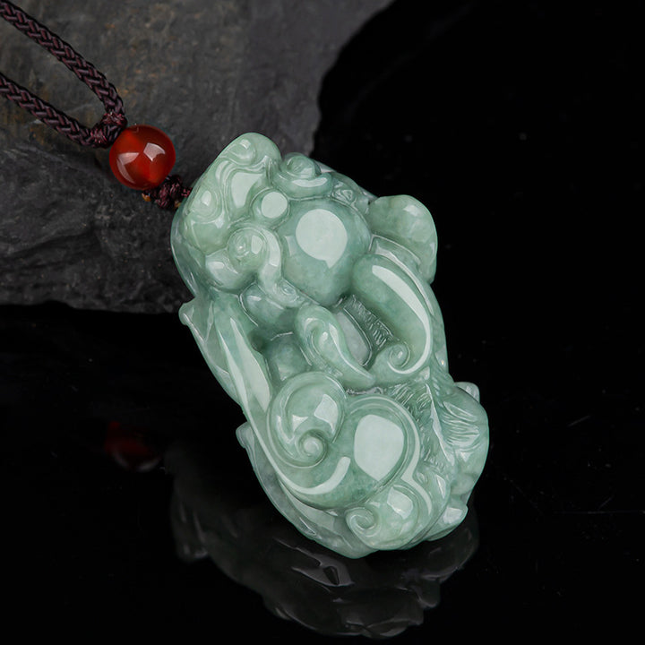 Buddha Stones Jade PiXiu Wealth Luck String Necklace Pendant