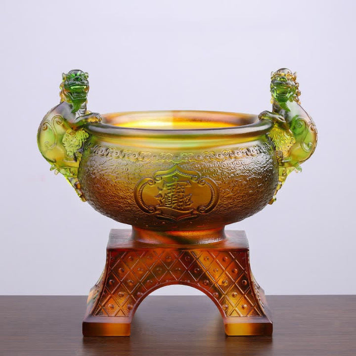 Handmade Liuli Crystal PiXiu Treasure Bowl Art Piece Home Decoration