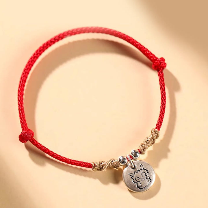 Buddha Stones Handmade 999 Sterling Silver Year of the Dragon Cute Chinese Zodiac Luck Braided Bracelet