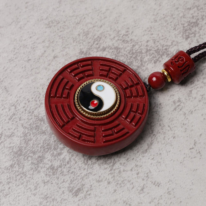 Buddha Stones Natural Cinnabar Bagua Rotatable Yin Yang Keep Away Evil Spirits Necklace Pendant