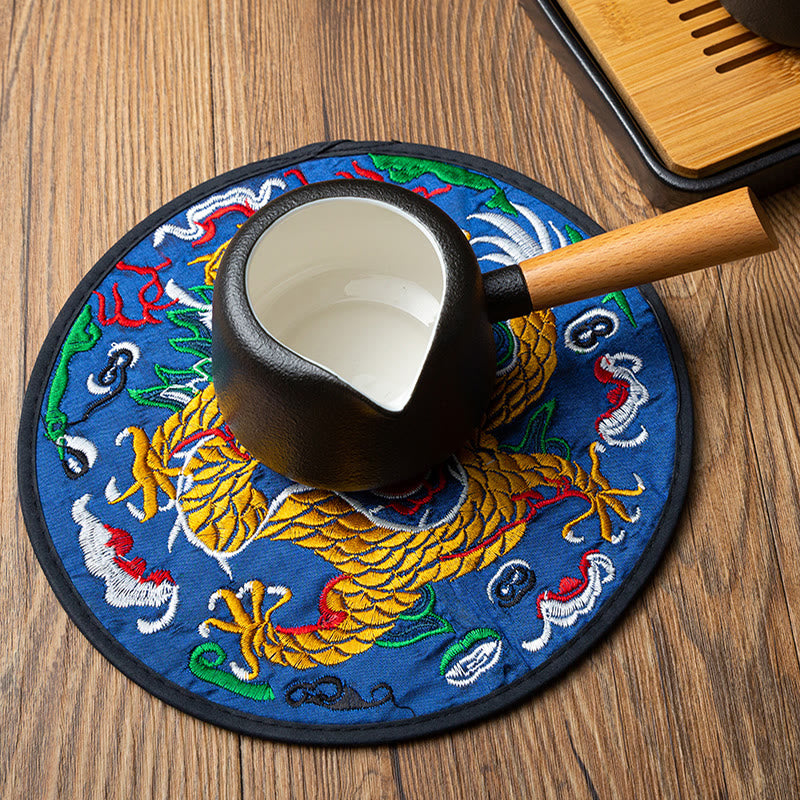 Buddha Stones Dragon Embroidery Cup Mat Pad Tea Cup Coaster Kung Fu Tea Mat