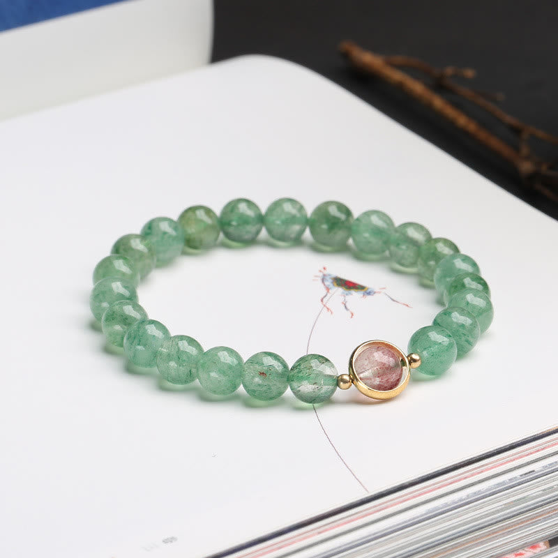 Buddha Stones Natural Green Strawberry Quartz Soothing Beaded Bracelet