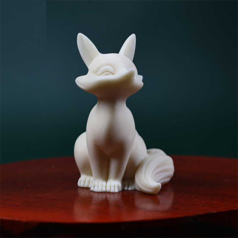 Buddha Stones Mini Nine-tailed Fox Ivory Fruit Protection Home Decoration